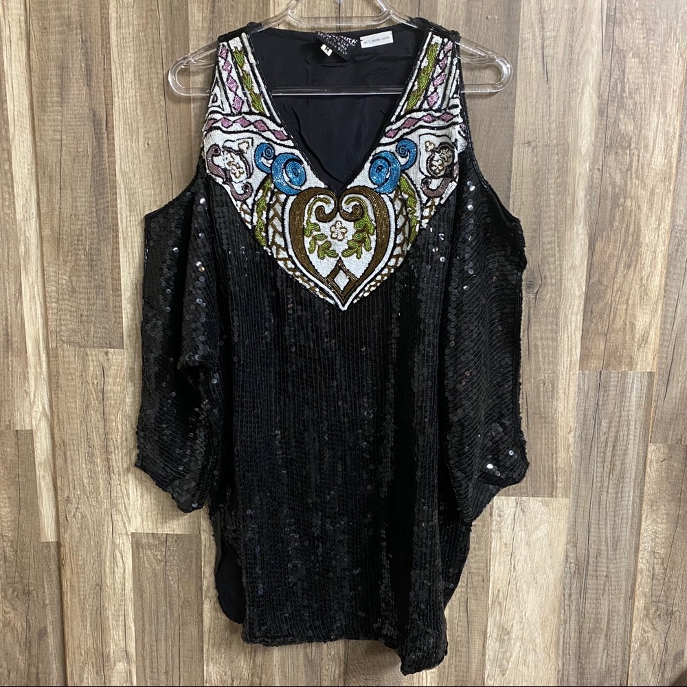 L’affaire Silk Sequin Cold Shoulder Top